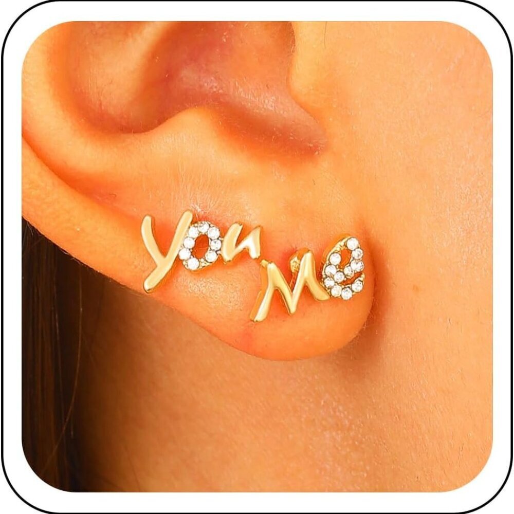 Brand New You Me Initial Earrings Gold Small Statement Jewelry